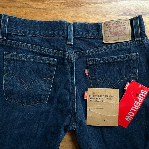 Vintage Levis 514 Super-low dark wash 100% cotton Flared leg women's 7jr. USA! - Picture 8 of 9